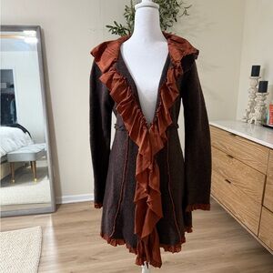 Anthropology's Sparrow Brown and Rust Ruffle Cardigan